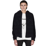 Mens Flannel Jacket Men's Pocket Autumn and Winter Loose Thickened Hooded Jacket