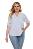 Women Plus Size Tops Spring/Summer Plaid Hollow Out Stitching V-neck Shirt