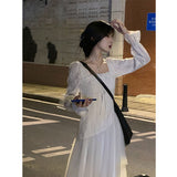 Fairy Dress White Dress Long Fairy Dress Autumn Puff Sleeve Irregular Mesh Dress