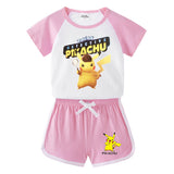Children Pokemon Pikachu Tshirts & Shorts Short-Sleeved T-shirt Shorts Two-Piece Sports Neutral