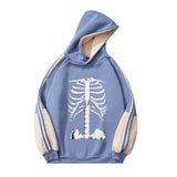 Skeleton Hoodie Autumn and Winter New Bone Skull Print Velvet Padded Hooded Sweatshirt