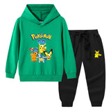 Children Pokemon Pikachu Hoodie & Pant Set Hooded Sweater Trousers Two-Piece Baby Cotton Sweater Suit