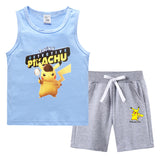 Children Pokemon Pikachu Tshirts & Shorts Vest Middle Pants Sports Casual Thin Two Pieces