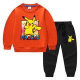 Children Pokemon Pikachu Hoodie & Pant Set Sweatshirt Set Solid Color Cotton Warm