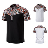 Men's T-Shirt Men's Printed Stitching Short Sleeves Button Shirt Stand Collar