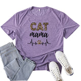 Boy Mama T Shirts Leopard Print Cat Mama Letter Print T-shirt