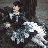 Gothic Lolita Harajuku Style Clothing Lolita Small Skirt Op Spliced Black Dress for Women