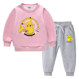 Children Pokemon Pikachu Hoodie & Pant Set Fleece Lined Padded Warm Keeping Winter Clothes Sweatershirt Suit