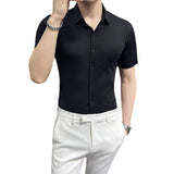 Men Shirts Short Sleeve Shirt Slim Fit Business Pure Color Lapel Bottoming Shirt