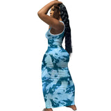 V-neck Tie-Dye Printed Thread Long Dress