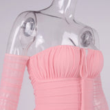 Bella Hadid Dress Mesh Flared Sleeves Pleated Dress