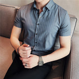 Men Shirts Ice Silk Embroidered Short Sleeve Thin Shirt