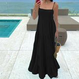 Women Dress Loose Solid Color Suspender Dress