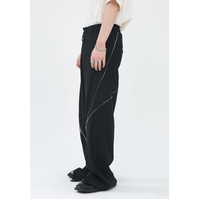 Men Suit Pants Zipper Design Split Slightly Pull Vertical Suit Pants