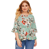 Women Plus Size Tops Loose Casual Print Round Neck Shirt