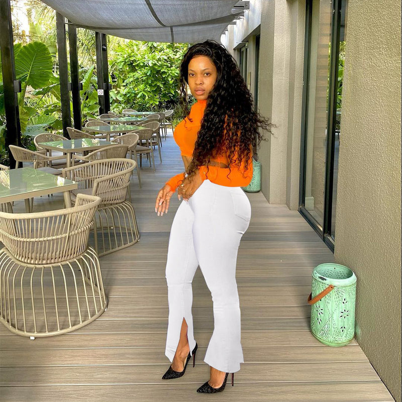 Women Plus Size Jeans Slim Fit Slimming Slit Denim Skinny Pants