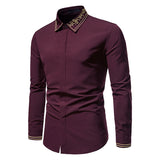 Men's Shirts Autumn Men's Color Matching Fashionable Embroidered Long-Sleeved Shirt