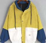 Corduroy Patch Jacket Loose Color Matching Hooded Baseball Uniform Corduroy