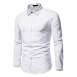 Men's Shirts Autumn Men's Color Matching Fashionable Embroidered Long-Sleeved Shirt