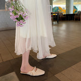 Nude Pumps Block Heel Bow Sandals