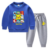 Children Pokemon Pikachu Hoodie & Pant Set Fleece Lined Padded Warm Keeping Winter Clothes Sweatershirt Suit