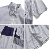 Men T Shirt Summer Casual Tops Men's Clothes Summer Wear Retro Men's Lapel Shirt Casual Loose Striped Color Matching Shirt Fashion