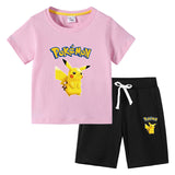 Children Pokemon Pikachu Tshirts & Shorts Cotton Short Sleeve Shorts Two Pieces Neutral