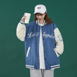 Dodgers Letter Man Jacket Outfit Senior Jackets Varsity Baseball College Coat Men's Sports Casual Embroidery Contrast Color Baseball Uniform