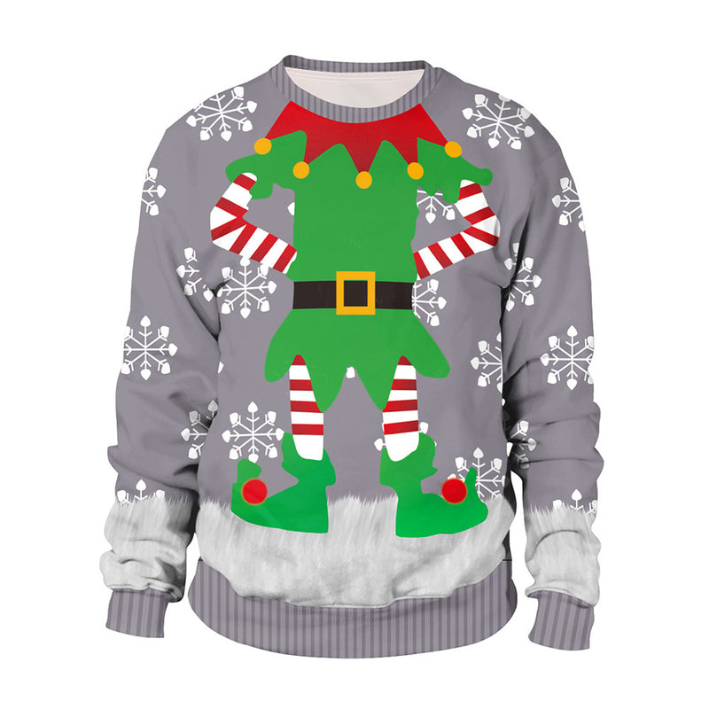 Ugly Christmas Sweater Cartoon Digital Printing Pattern Pullover round Neck Couples Sweater