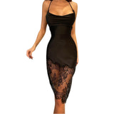 Sexy Women Clothing Strap Lace Stitching Tied Dress