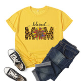 Boy Mama T Shirt Sunflower Blessed Mama Printed Short Sleeve round Neck T-shirt