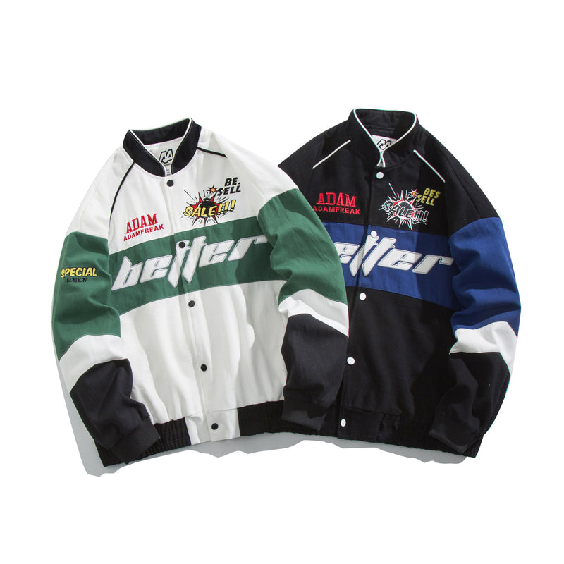 Blackair Jacket Vintage Casual Multicolor Embroidered Baseball Collar Cotton Jacket