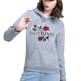 Black Rose Hoodie Casual Hooded Long Sleeve Loose Rose Printed Sweater for Women