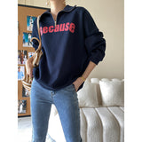 Diana Harvard Sweatshirt Retro Polo Collar Loose Letter Sweater