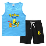 Children Pokemon Pikachu Tshirts & Shorts Vest Middle Pants Sports Casual Thin Two Pieces