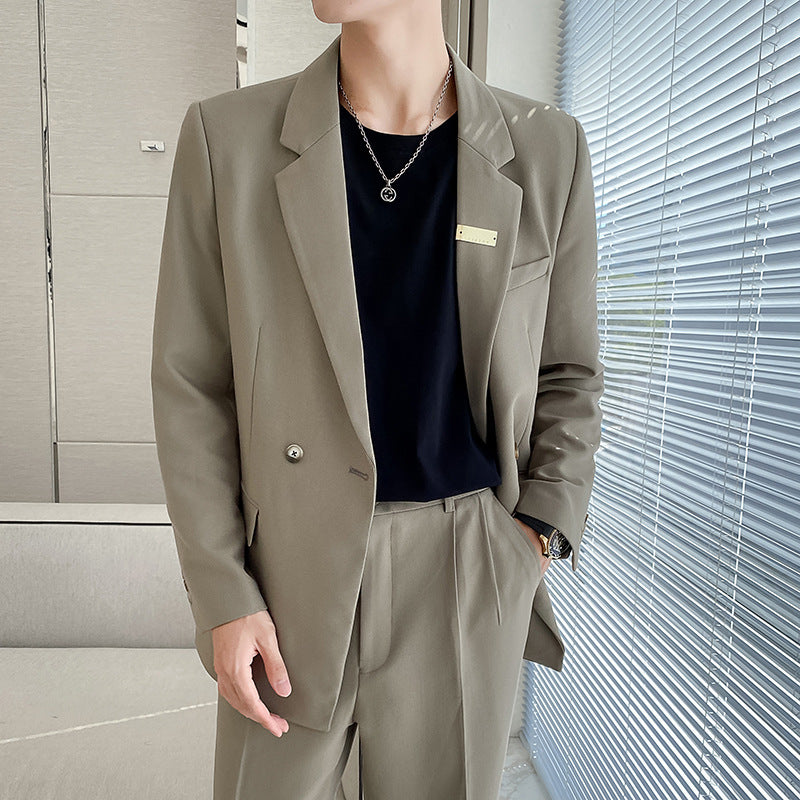 Double Brewed Seersucker Suit Leisure Suits for Men Baggy Coat