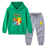 Children Pokemon Pikachu Hoodie & Pant Set Hooded Sweater Trousers Cotton Suit