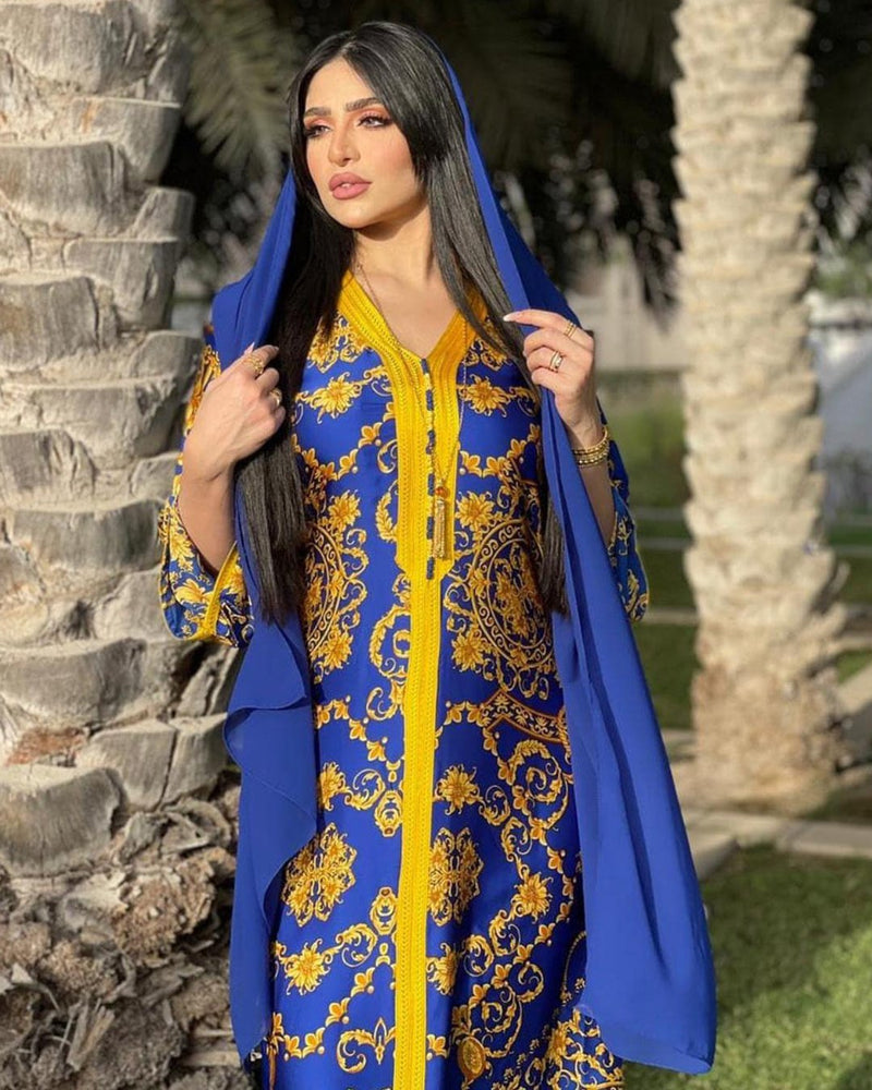 Muslim Women Stylish Kashibo Abaya Muslim Ladies Long Gown Islamic Clothing Jilbab Jalabiya Blue Summer Fashion Sun Protection Clothing