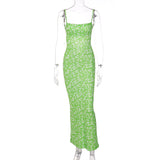 Women Exotic Dresses Spring and Summer Sexy Slim Fit Backless Strap Floral Dress