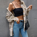 Beth Dutton Outfits Autumn and Winter Plaid Harajuku Cardigan Single-Breasted Long Sleeve Cotton Polo Collar Shirt