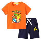 Children Pokemon Pikachu Tshirts & Shorts Cotton Short Sleeve Shorts Two Pieces