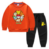 Children Pokemon Pikachu Hoodie & Pant Set Sweater Suit Solid Color Cotton Warm Trend