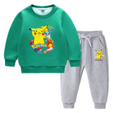 Children Pokemon Pikachu Hoodie & Pant Set Sweater Suit Fleece Lined Padded Warm Keeping Winter Clothes