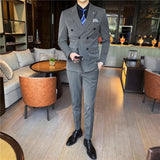 Double Brewed Seersucker Suit Men's Three-Piece Suit Slim Fit
