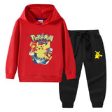 Children Pokemon Pikachu Hoodie & Pant Set Hooded Sweater Trousers Two-Piece Set Baby Cotton