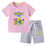 Children Pokemon Pikachu Tshirts & Shorts Cotton Short Sleeve Shorts Two Pieces Neutral