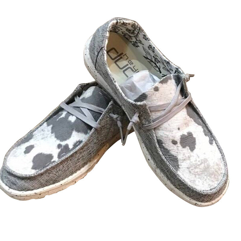 Cow Print Hey Dude Shoes Low Top Canvas Women's Shoes Personality Flat Shoes Cows Pattern