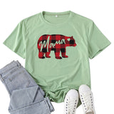 Boy Mama T Shirt Mama Bear Red Plaid Mother Bear Pattern Printed T-shirt