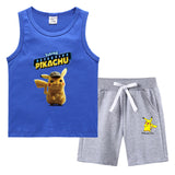 Children Pokemon Pikachu Tshirts & Shorts Summer Vest Middle Pants Sports Casual Thin Two Pieces