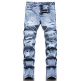 J Shaped Jeans Men's Ripped Denim Slim-Fit Straight Trousers